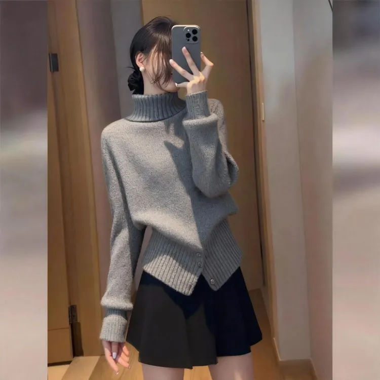 轻熟风洋气高领软糯毛衣女2025秋冬新款设计感巨好看长袖针织衫女