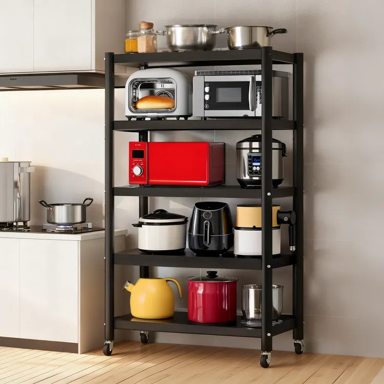 圆管多层碳钢置物架万向轮微波炉烤箱架花架鞋架阳台家用可移动