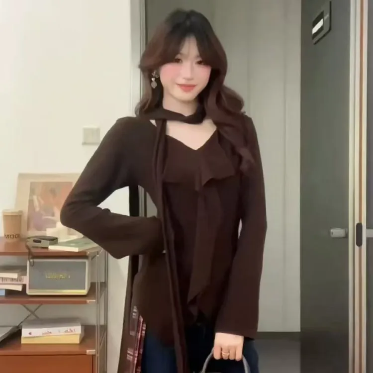 女韩版针织毛针织衫纯欲风休闲风设计感长袖时尚