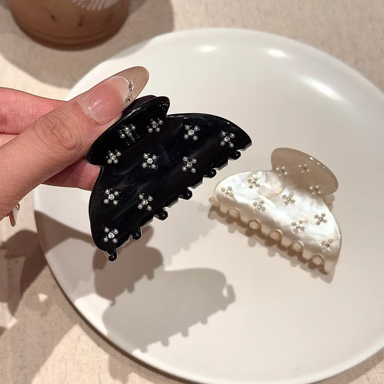 时尚镶嵌闪钻珠珠后脑勺半抓发夹女款高级感气质抓夹发卡精致发饰