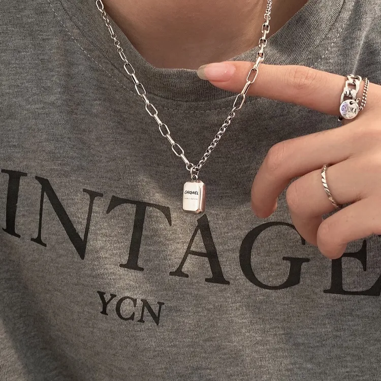 坠链均925银 爆富小银砖方块项链女2025新款百搭