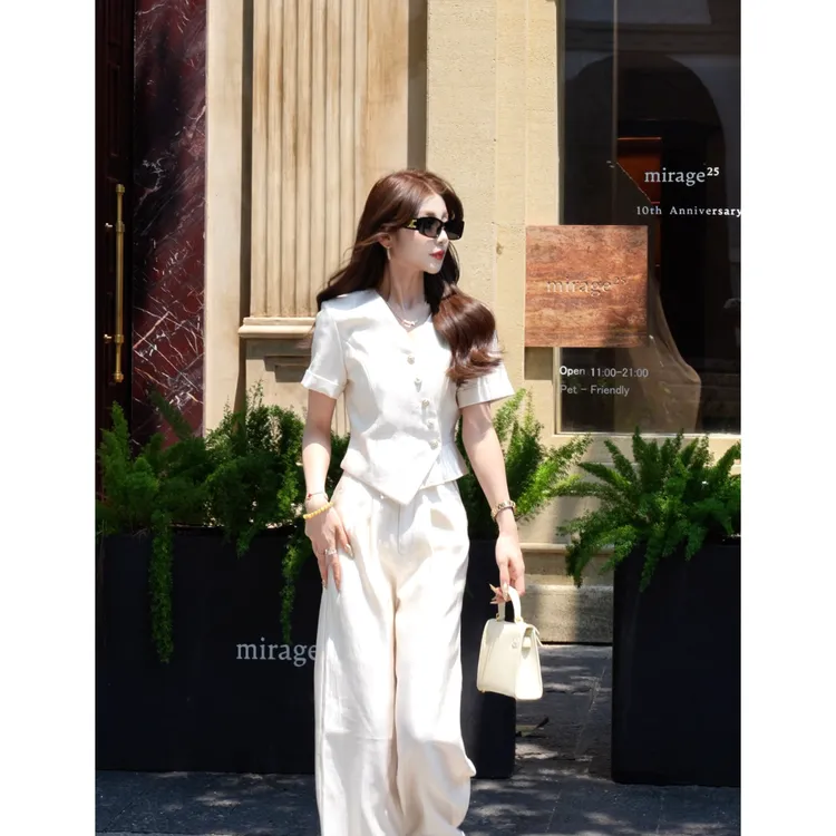 【琪子清定制】轻熟风慵懒风休闲风时尚套装阔腿裤减龄上衣夏季显瘦