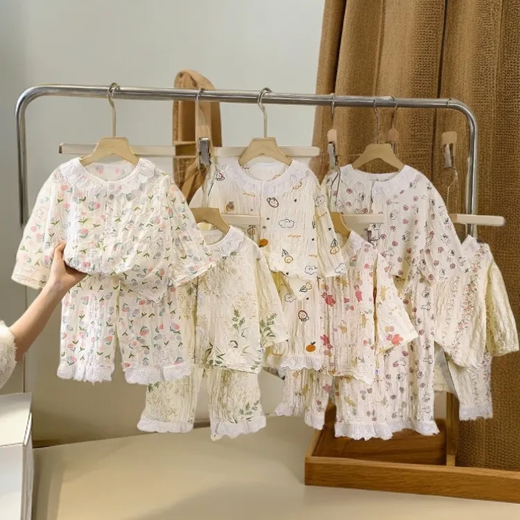 女童睡衣春秋款长袖家居服可爱女孩宝宝韩版舒适柔软花边领口套装