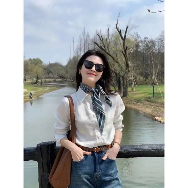 2025早春新款法式气质通勤温柔风白色衬衫女衬衣百搭牛仔裤套装