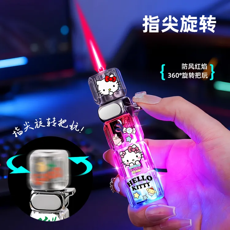 炫酷发光充气打火机爆闪旋转跑马灯解压骰子创意防风送男友礼物