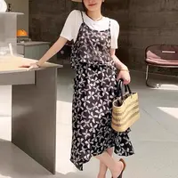 【JX2030假两件裙】夏季女士中长款2件吊带连衣裙短袖吊带裙