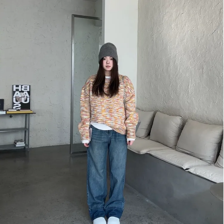 晶咕【随性基调】宽松扎染欧若风复古杂花线慵懒风针织上衣