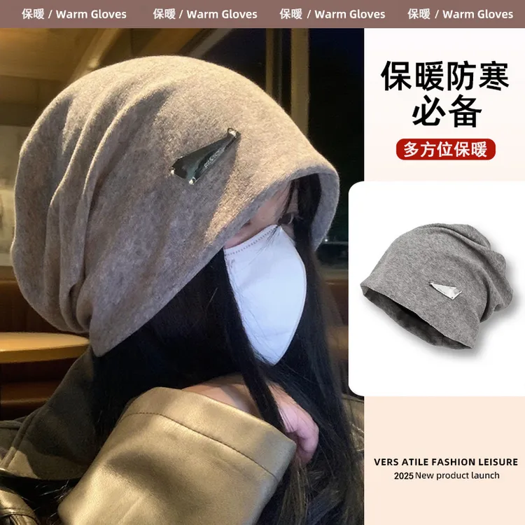 大头围堆堆帽女秋冬季时尚拍照立帽冷帽显脸小包头帽子女圆脸新款