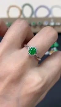 翡翠戒指18K金镶嵌蛋面戒指5980