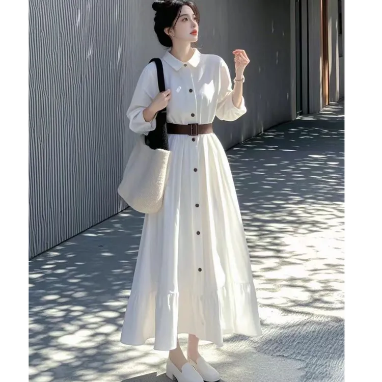 2025春季多巴胺穿搭漂亮独特绝美小香风高级感显瘦白色衬衫连衣裙