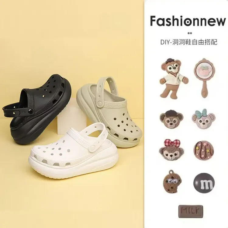 EVA泡芙洞洞鞋女款夏季外穿2025新款DIY防滑沙滩凉鞋软底拖鞋