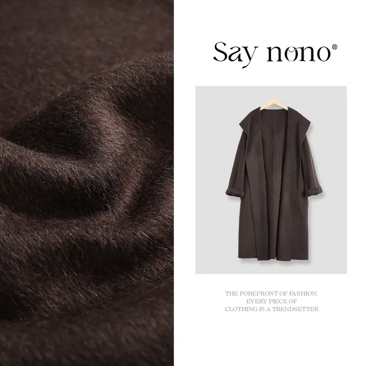 懒猫nono│Saynono 苏力羊驼长款连帽双面尼大衣/SYSS1199