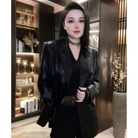 烫钻西装重工轻奢气质外套重工小众设计师显瘦时尚中长款外套皮衣