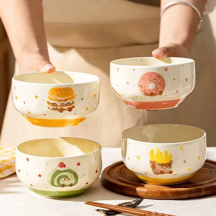 【四碗】水果可颂米饭碗家用少女心陶瓷釉下彩超好看吃饭碗可爱