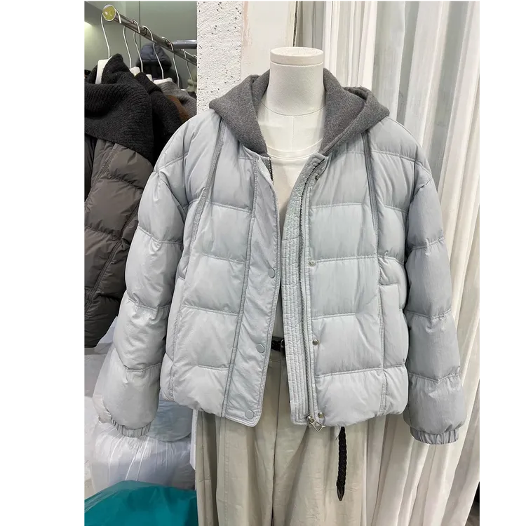 欧货高端拼接连帽棉服冬季新款2025短款保暖面包服外套