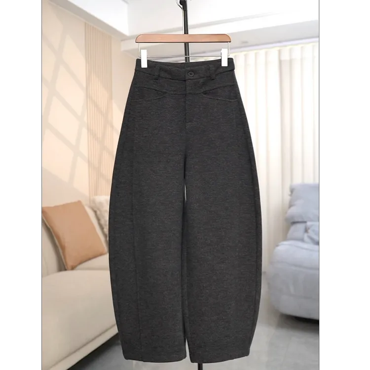 【蔓蔓家】 羊毛加绒加厚高腰裤子新款镰刀裤子高腰休闲裤女弯刀裤