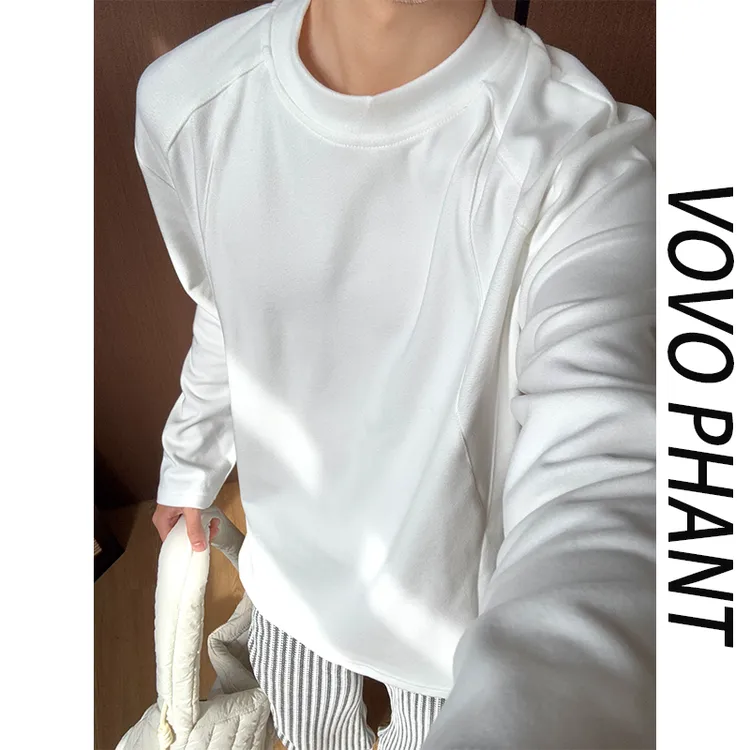 VOVO美式圆领德绒打底衫男秋季cleanfit长袖T恤潮流宽松休闲上衣