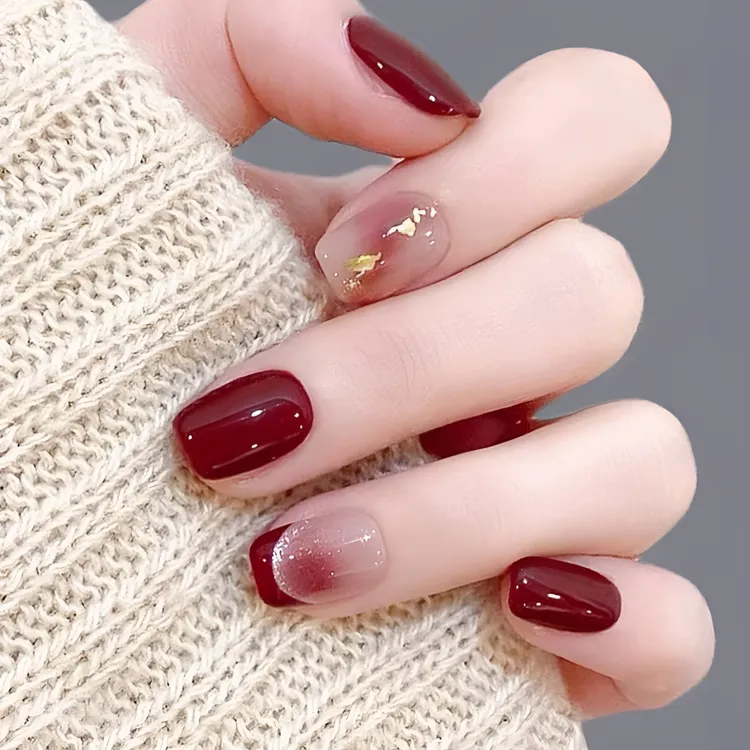 【一秒入秋】新酒红鎏金渐变美甲秋冬氛围感拉满高级显白手工穿戴甲