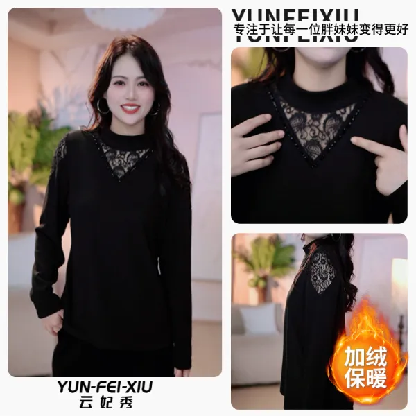 云妃秀大码女装上衣加绒休闲胖妹妹显瘦宽松减龄遮肉上衣冬68758