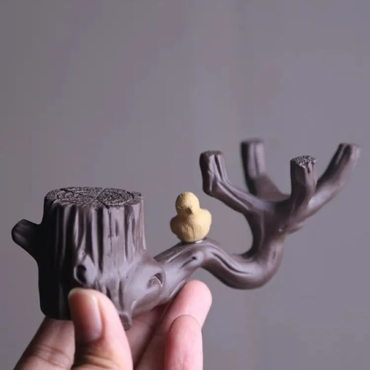 喜上枝头紫砂树桩壶盖托盖置茶漏架精品喜鹊茶道零配可养功夫茶具