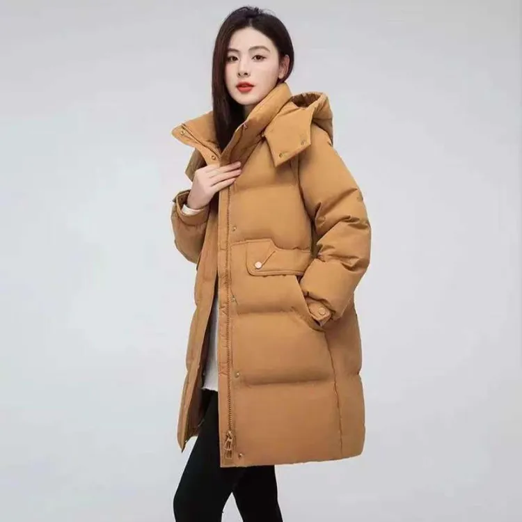 加厚保暖2025年新款女中长款棉服大码宽松棉袄帽子可拆卸棉衣外套