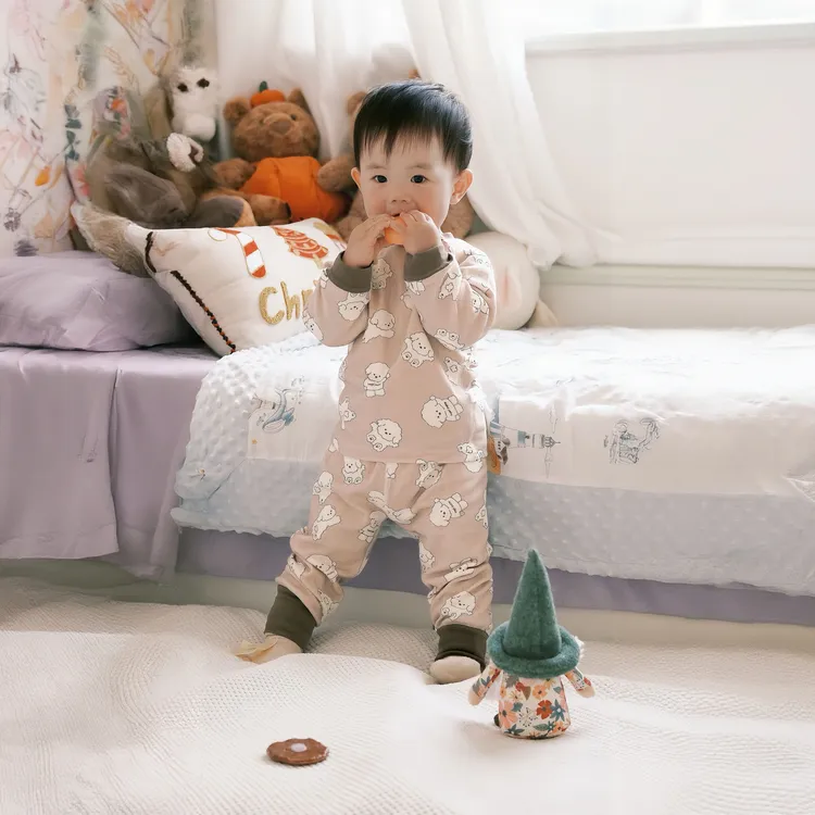 甜粿家|原创顽皮小狗婴童A类秋冬双面舒绒保暖家居服无骨爬服分体