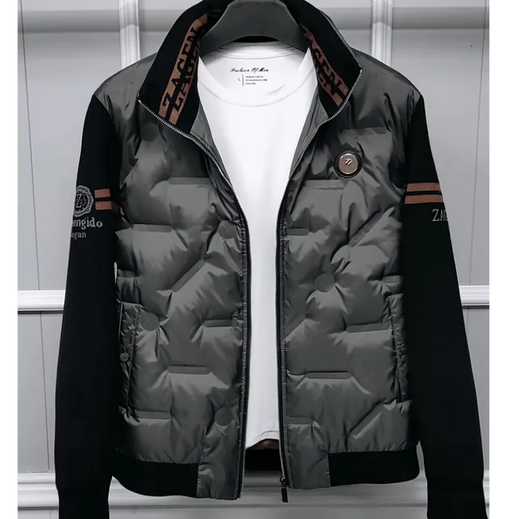 玛加西曼特男士亮面羽绒服冬季青年男装立领短款针织袖保暖外套
