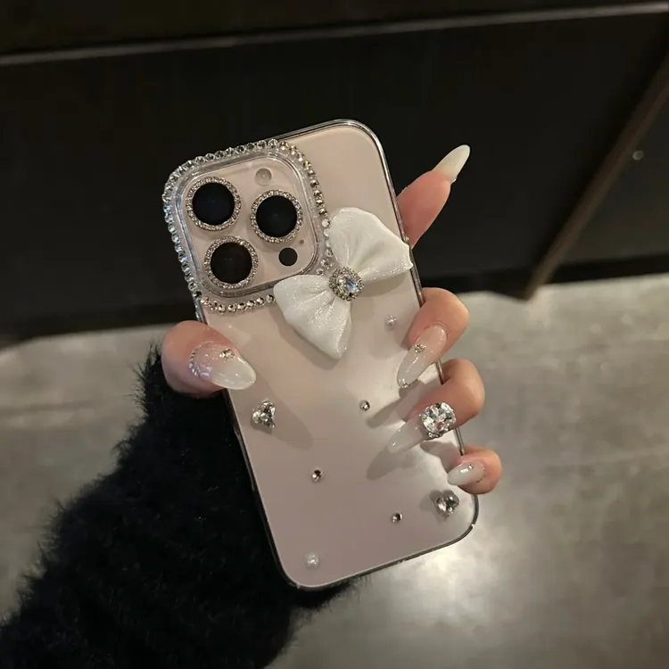 高级感轻奢水钻蝴蝶结适用苹果16promax手机壳iPhone15透明14女款