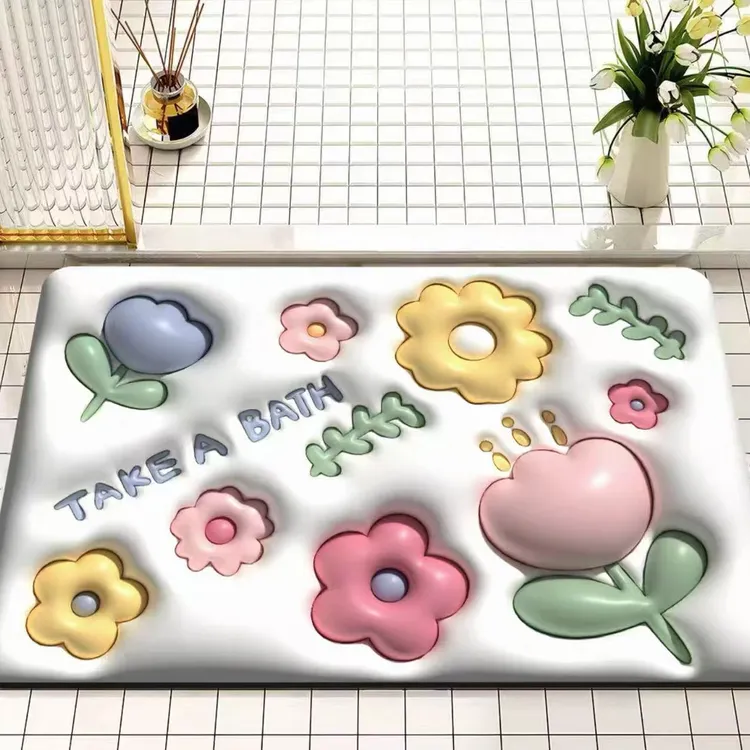 (清库)浴室卫生间硅藻泥立体效果平面耐磨吸水入户门地垫大门垫