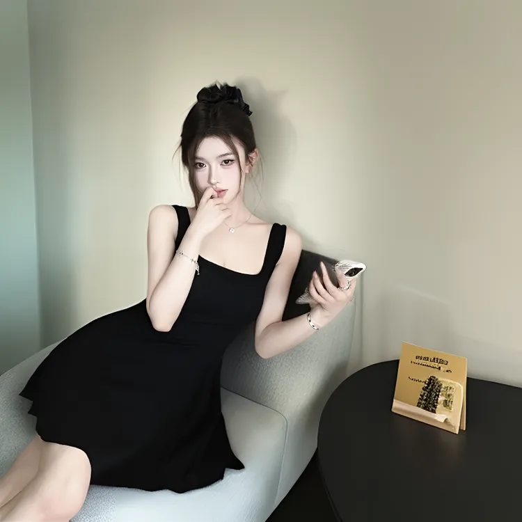 小个子新款甜美气质小香风收腰显瘦百搭短款小a字背心内搭连衣裙