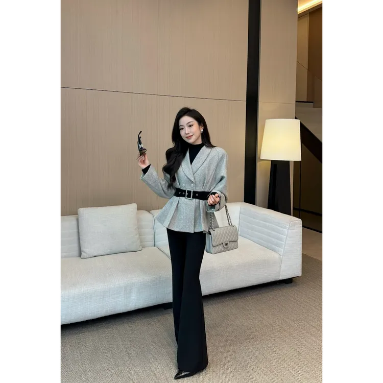 MEINA【点彩艺术】法式气质时尚设计感休闲百搭复古老钱羊毛外套