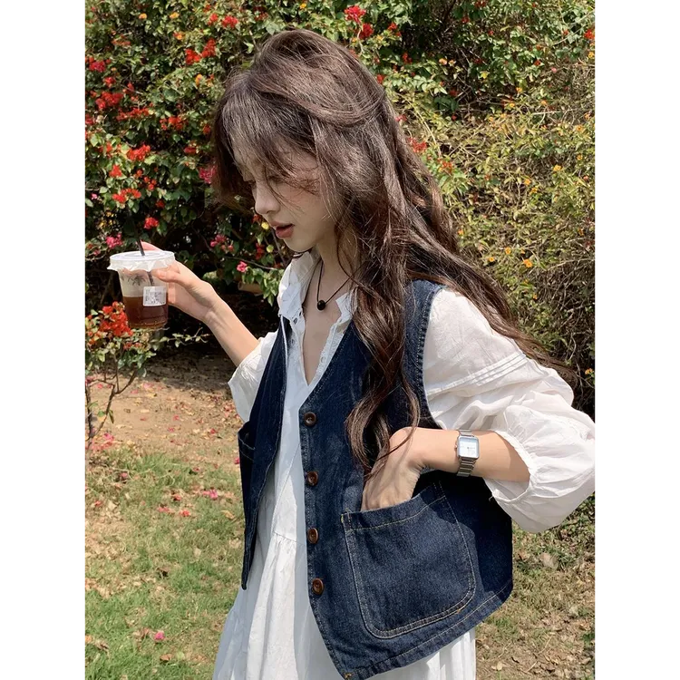 牛仔马甲女2025新款春季衬衫叠穿背心气质工装坎肩马夹外套上衣潮