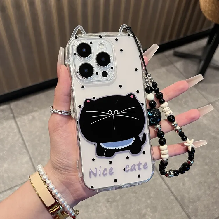 大脸黑猫适用苹果16pro手机壳15promax新款iPhone14/13保护套15pl