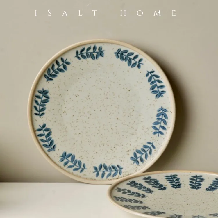 手作藤蔓盘子.粗陶青花菜盘早餐盘甜品盘精致家用创意/出丹麦