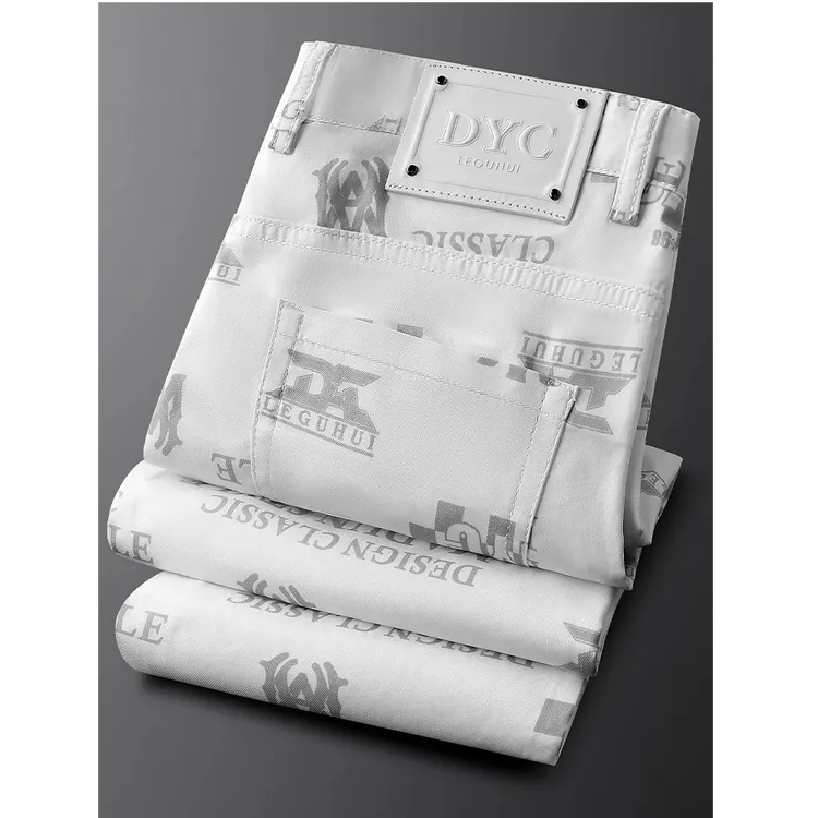 怀勤桑顿轻奢字母印花裤休闲裤男夏季薄款修身小直筒男士彩色长裤