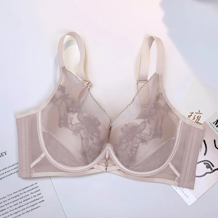 夏季大胸显小调整型蕾丝文胸ol女款性感舒适內衣无痕美背透气