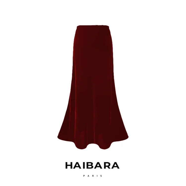 【520克醋酸丝绒加厚】90公分赫本风小黑裙不开叉显瘦半身裙