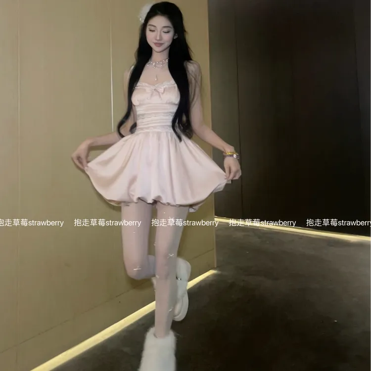 【香甜奶芙】法式温柔风甜美蕾丝花边显瘦女款连衣裙花苞裙