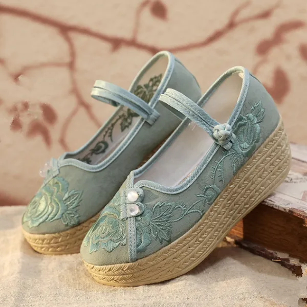 新中式鞋子厚底增高高跟新款汉元素配旗袍绣花鞋古风中国风汉服鞋