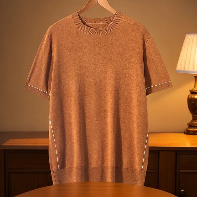 男士短袖T恤夏季薄款新品精纺60支扬子纱蚕丝毛绒男装半袖针织衫