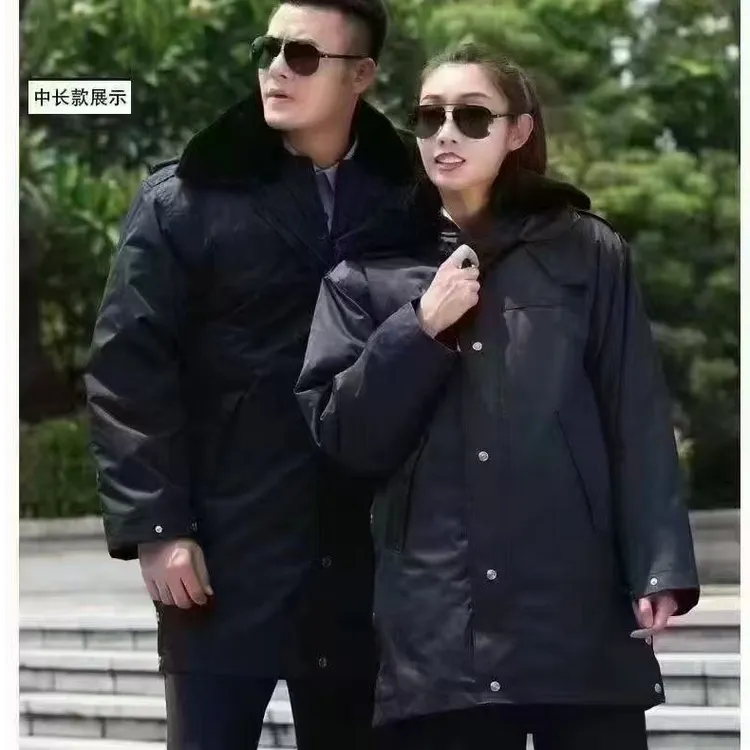 运动黑色长款大衣棉大衣冬季