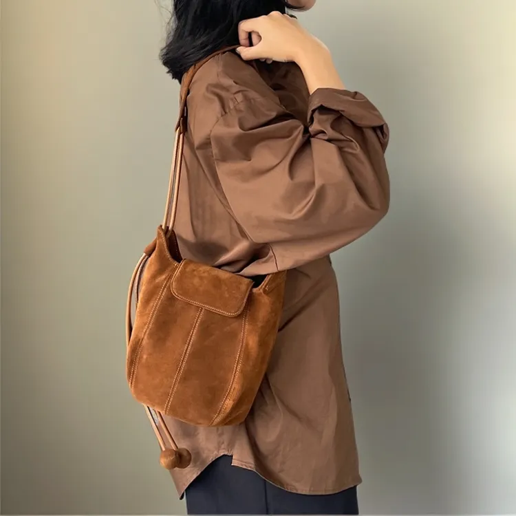 【公舍羽生】高级时尚感磨砂牛皮hobo软皮慵懒风单肩包斜挎马鞍女包