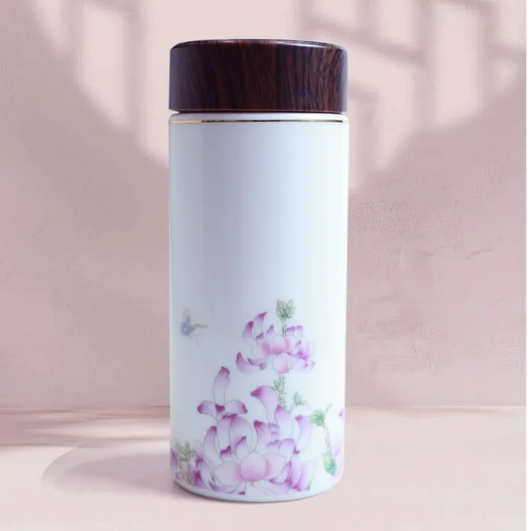 「净水杯」带盖陶瓷茶杯高档负离子德白茶具双层隔热水杯女生水杯