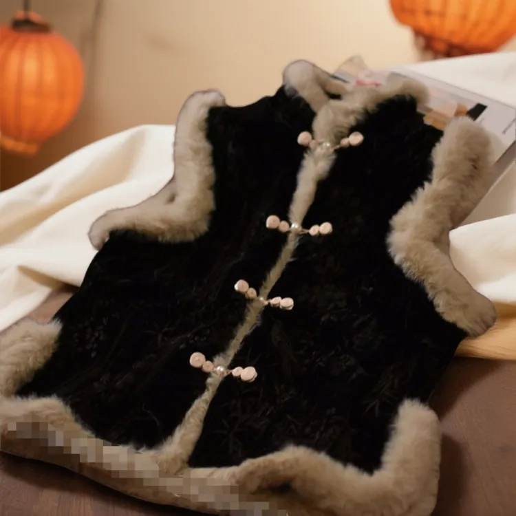 新中式马甲国风唐装复古黑色加绒无袖中式轻奢外套马夹冬款开衫女