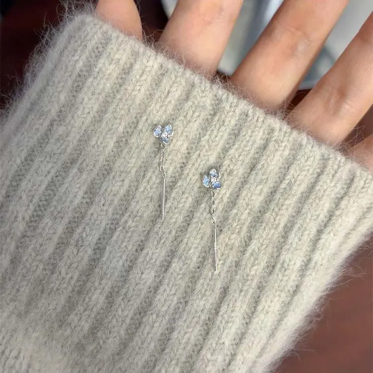 铜合金耳饰 蓝色鸢尾花耳线女韩系简约甜美小清新百搭养耳洞耳饰