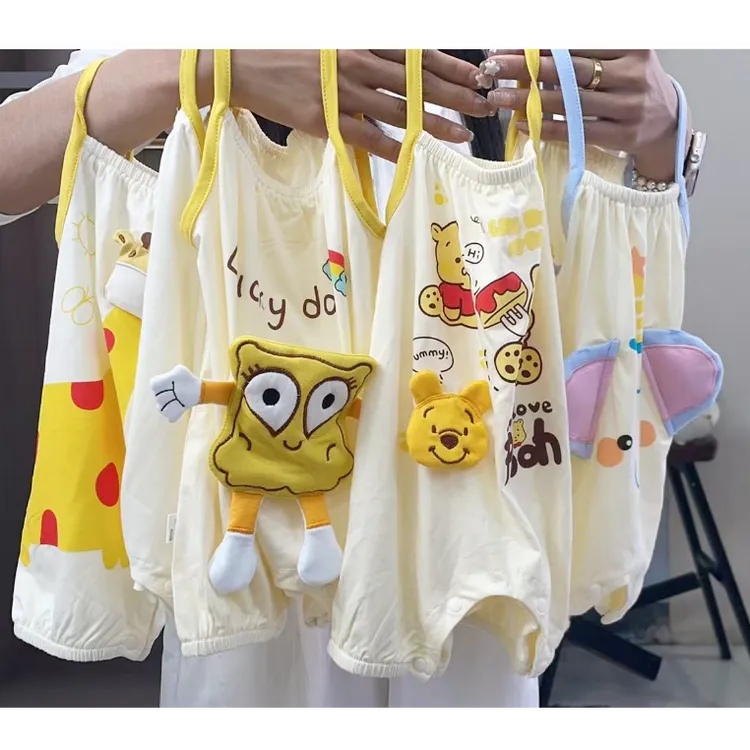 夏季新款动物乐园吊带哈衣婴幼儿舒适透气无袖棉质薄款连体衣爬服
