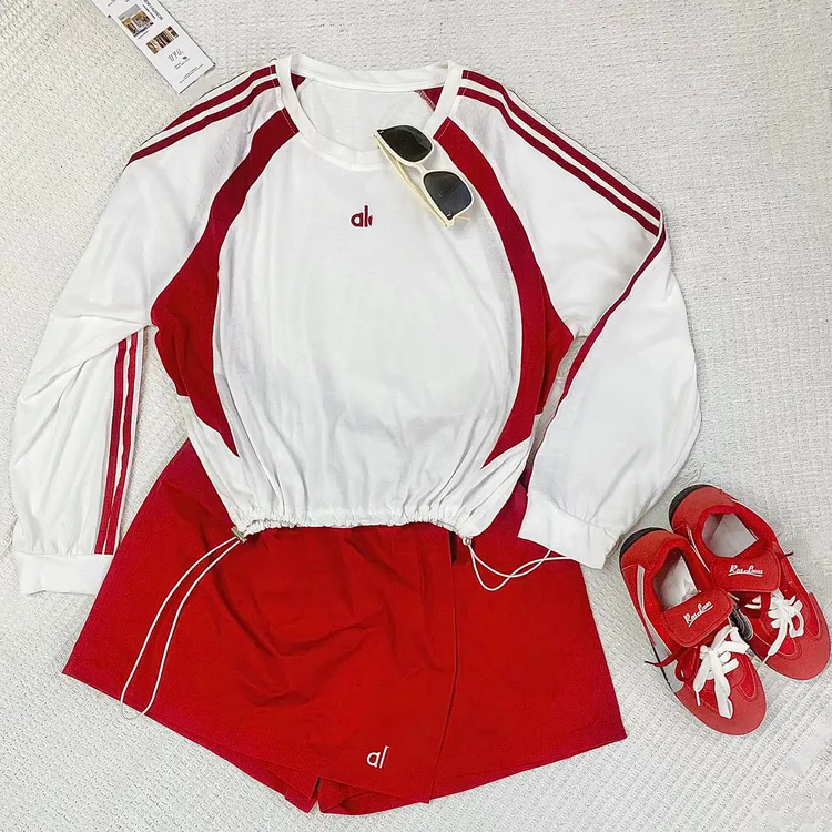 韩版2025夏季新款宽松休闲百搭字母薄款防晒衫+藏蓝色裤裙2件套女