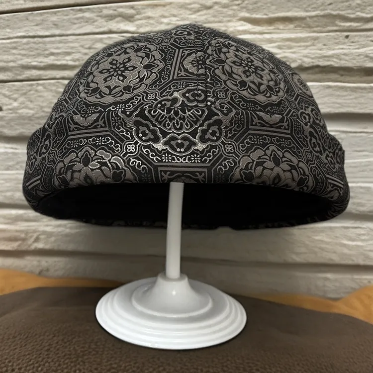 帽冠礼真皮地主帽休闲中年男女秋冬羊皮压花翻绒瓜皮帽翻毛羊皮帽