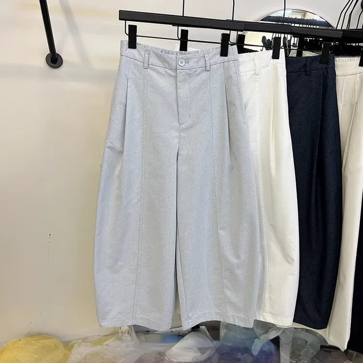 韩系宽松工装哈伦弯刀裤女夏季2025新款设计感阔腿休闲九分气球裤