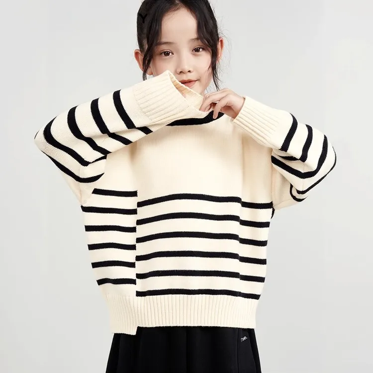 女童秋冬季新款打底衫中大童加绒加厚圆领不规则保暖女孩毛衣上衣